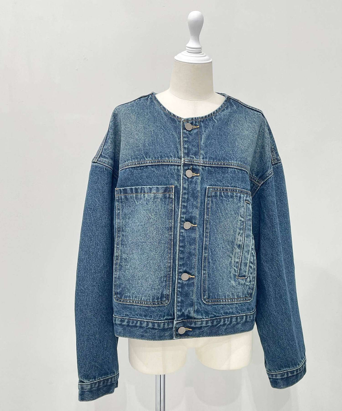 Collarless Denim Jacket